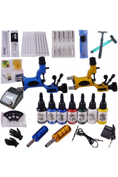 2 Dragonfly Tattoo Guns Kit for Lining and Shading (7 Colors Included)