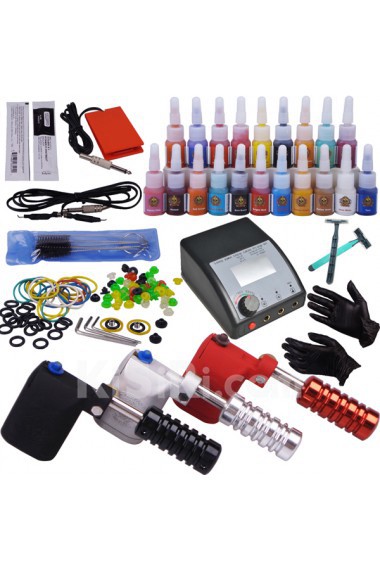 3 Rotation Tattoo Machines Kit for Lining and Shading with 20 Colors