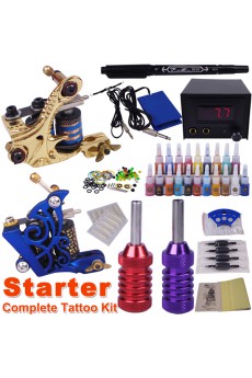 Professional Tattoo Machines Kit Completed Set with 2 Tattoo Guns and LCD Power Supply