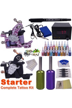 2 Professional Tattoo Machines Kit with LCD Power Supply (20 Colors Included)