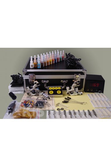 2 Professional Tattoo Machines Kit with LCD Power Supply and 20 Colors