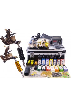 2 Pattern Steel Professional Tattoo Machines Kit with LCD Power Supply