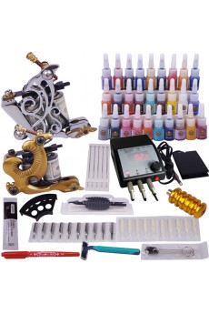 Professional Tattoo Machines Kit Completed Set with 2 Tattoo Guns and LCD Power Supply