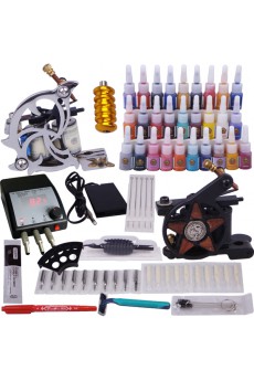 2 Professional Tattoo Machines Kit with LCD Power Supply (28 x 5ml Colors Included)