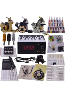 3 Professional Tattoo Machines Kit for Lining and Shading (40 x 5ml Colors)