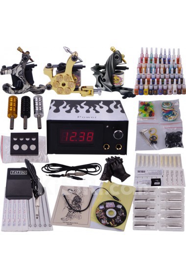 Professional Tattoo Machines Kit Completed Set with 3 Tattoo Guns (40 x 5ml Colors Included)