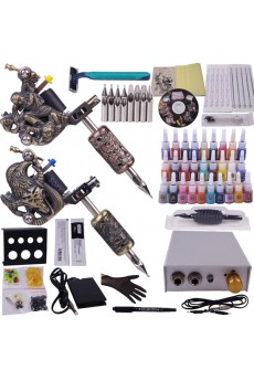 Tattoo Machines Kit Completed Set With 2 Tattoo Guns (28 x 5ml Colors Included)