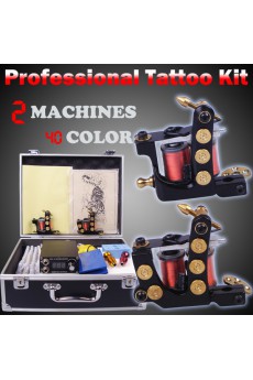 2 Tattoo Guns Tattoo Kit with Locking Aluminum Carrying Case and 40 Ink