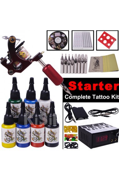 Tattoo Gun Kit with Digital Power Supply for Lining and Shading (7 Colors)
