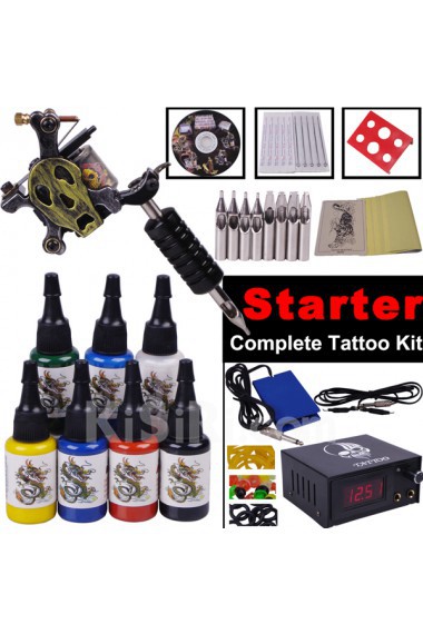 Professional Lining and Shading Tattoo Gun Kit with Digital Power Supply and 7 Colors