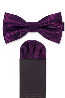 Men's Purple Microfiber Bow Ties and Pocket Square