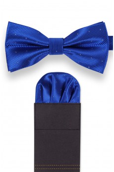 Men's Blue Microfiber Bow Ties and Pocket Square