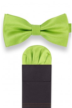 Men's Green Microfiber Bow Ties and Pocket Square