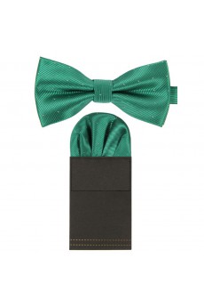 Men's Green Microfiber Bow Ties and Pocket Square