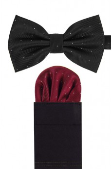 Men's Black And Red Microfiber Bow Ties and Pocket Square