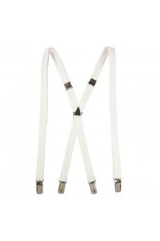 Men's White Elastic Webbing Leather Suspender