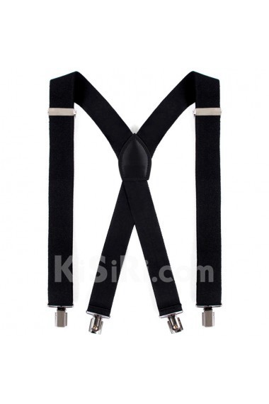 Men's Black Elastic Webbing Leather Suspender