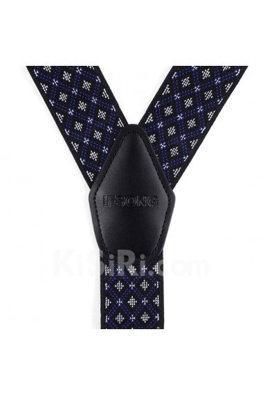 Men's Blue Elastic Webbing Leather Suspender