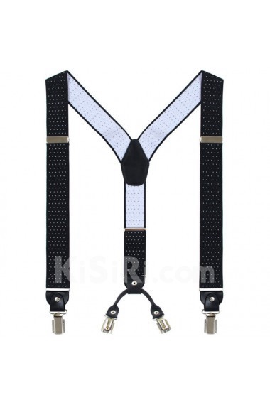 Men's Black Elastic Webbing Leather Suspender 