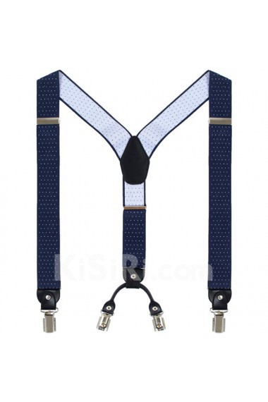 Men's Blue Elastic Webbing Leather Suspender 
