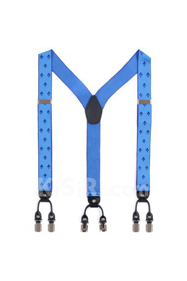 Men's Blue Elastic Webbing Leather Suspender