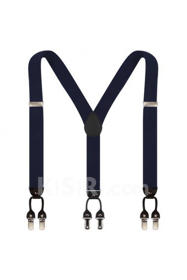 Men's Navy Blue Elastic Webbing Leather Suspender