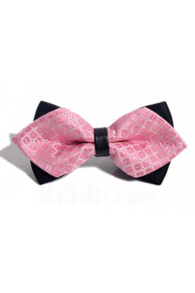 Pink Checkered Microfiber Bow Tie