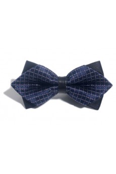 Blue Checkered Microfiber Bow Tie