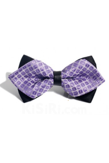 Purple Checkered Microfiber Bow Tie
