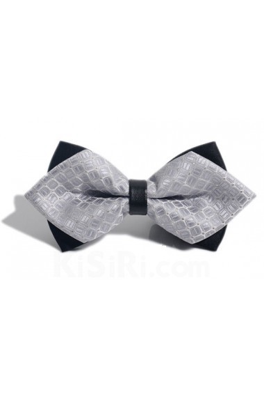 Gray Checkered Microfiber Bow Tie
