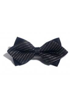 Black Striped Microfiber Bow Tie