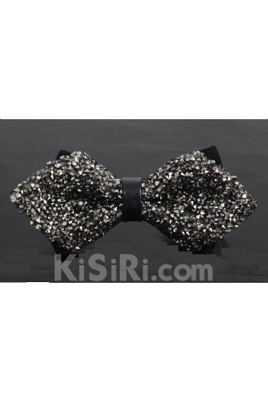 Gray Solid Cotton, Crystal Bow Tie