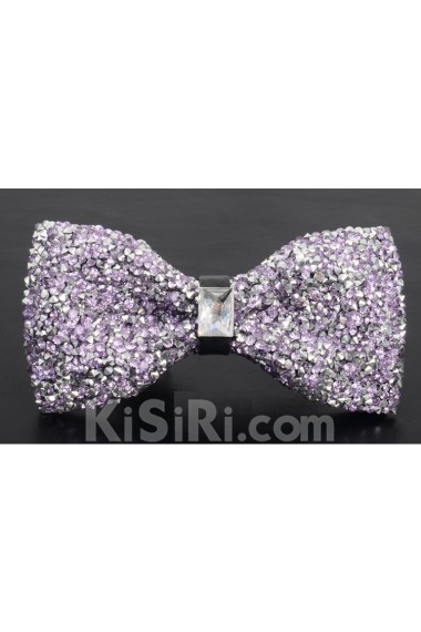 Purple Solid Cotton, Crystal Bow Tie