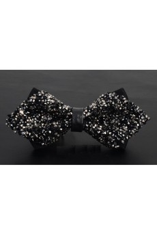 Black Solid Cotton, Crystal Bow Tie