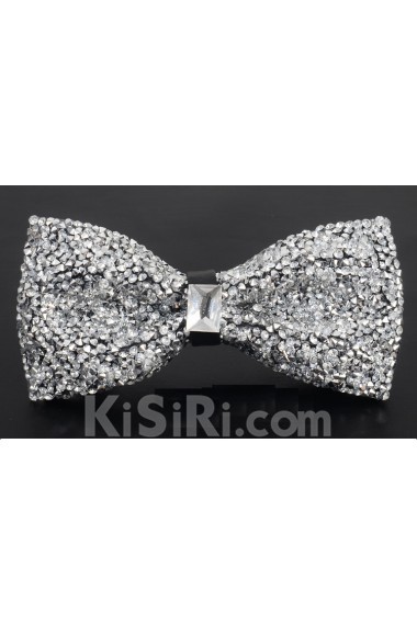 Silver Solid Cotton, Crystal Bow Tie