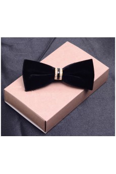 Black Solid Cotton-Microfiber Blended Bow Tie