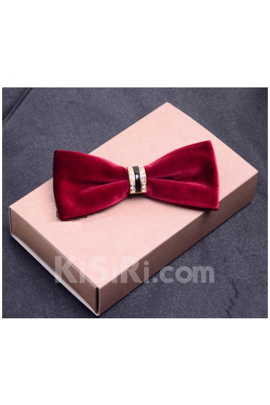 Wine Red Solid Cotton-Microfiber Blended Bow Tie