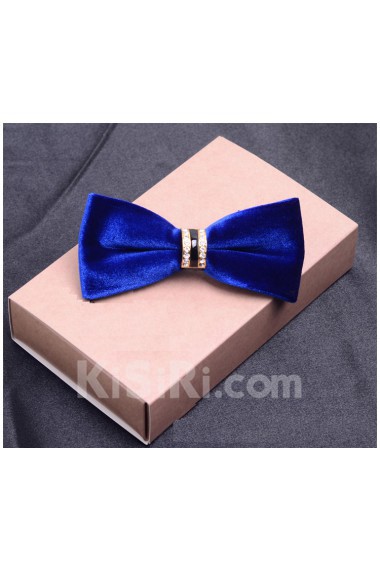 Blue Solid Cotton-Microfiber Blended Bow Tie