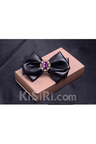 Purple Solid Microfiber, Gem Bow Tie