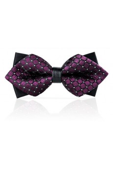 Wine Red Checkered Microfiber Bow Tie
