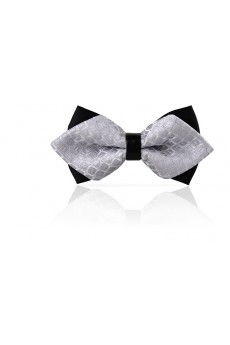 Silver Checkered Microfiber Bow Tie