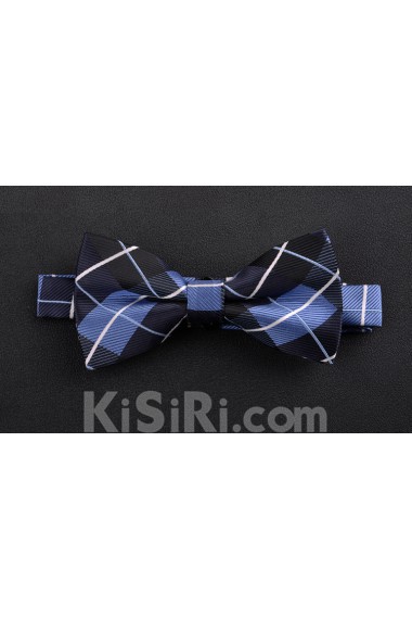 Blue Plaid Microfiber Bow Tie