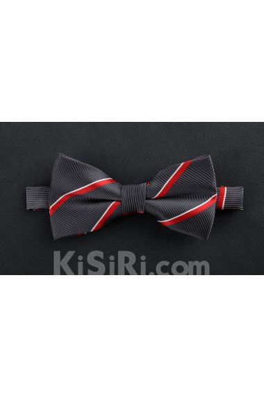 Gray Striped Microfiber Bow Tie