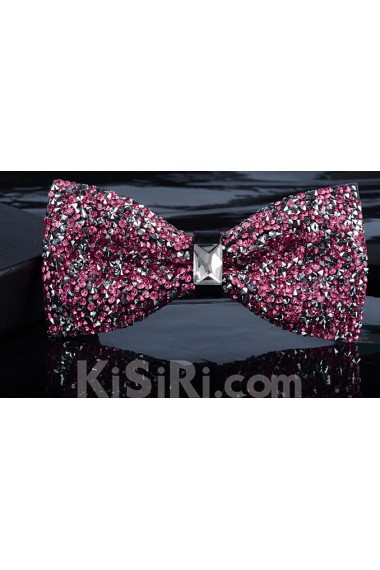 Pink Solid Crystal Bow Tie