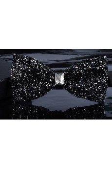 Black Solid Crystal Bow Tie