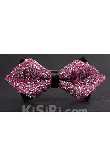 Pink Solid Crystal Bow Tie
