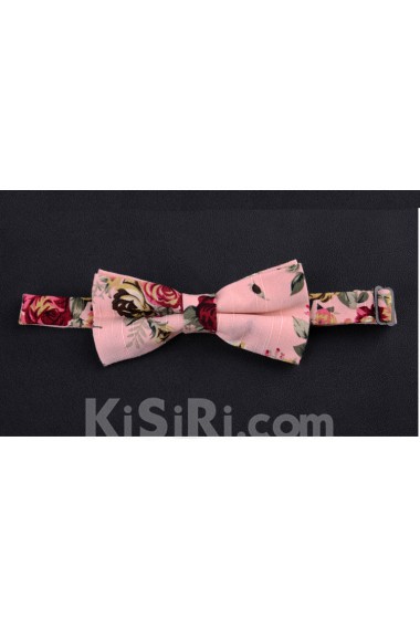 Pink Floral Microfiber Bow Tie