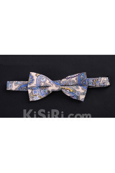 Beige Floral Microfiber Bow Tie