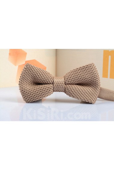 Beige Solid Wool Bow Tie