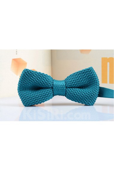 Blue Solid Wool Bow Tie